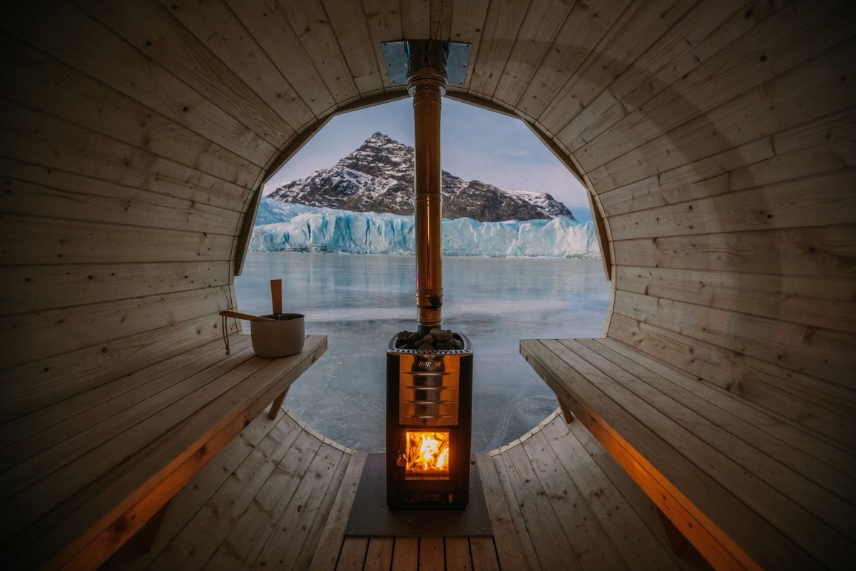 Sauna on a frozen lake Fjallsarlon Iceland by Louis Waite Cookson Adventures